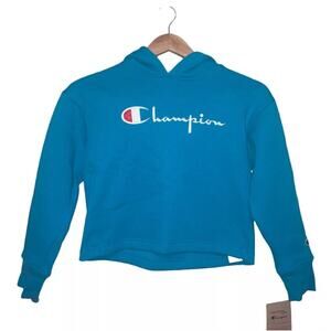 Champion Crop Hoodie Tempo Teal Youth Girl Sweater Size L